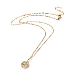 Golden 304 Stainless Steel Chain Necklaces, with Brass Micro Pave Cubic Zirconia Shell Pendants, Tree, Golden, 17.3 inch(44cm)
