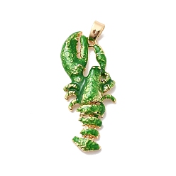 Зеленый Латунь эмаль подвески, омары-талисманы, реальный 18 k позолоченный, зелёные, 38x16.5x5 мм, отверстие : 4x3.5 мм