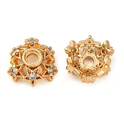 Настоящее золото 18K Колпачки для бусин из прозрачного кубического циркония из латуни, без кадмия, без никеля и без свинца, цветок, реальный 18 k позолоченный, 8x8x3 мм, отверстие : 1.5 мм