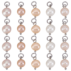 (52) Непрозрачная лаванда 20шт. натуральный культивированный пресноводный жемчуг, двухсторонние полированные подвески, с выводами из латуни и 304 перемычками из нержавеющей стали., цвет нержавеющей стали, разноцветные, 15 мм