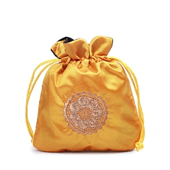 Золотистый Прямоугольные парчовые сумки в китайском стиле на шнурке, мешочки из органзы, подарочная упаковка для ювелирных изделий, сумка, золотые, 15x13 см