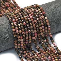 Родонит Природные родонит бисер нитей, энергетическая призматическая огранка с двойными концами бусины, граненые двухконусные, 4x4.5 мм, отверстие : 0.4 мм, около 83 шт / нитка, 14.96 дюйм (38 см)