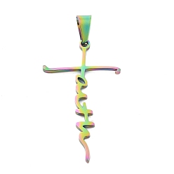 Rainbow Color Ионное покрытие (ip) 304 подвески из нержавеющей стали, Слово веры, Радуга цветов, 42.5x25x1.5 мм, отверстие : 8.5x4 мм