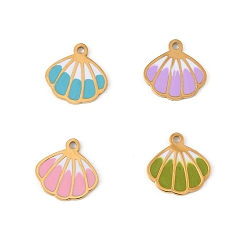 (52) Непрозрачная лаванда 304 из нержавеющей стали шармы эмали, вакуумное покрытие pvd, реальный 18 k позолоченный, шарм в форме ракушки, разноцветные, 10x10x1 мм, отверстие : 1 мм