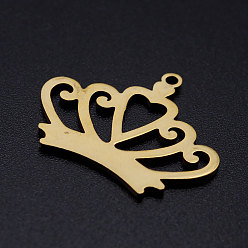 Golden 201 Stainless Steel Pendants, Crown, Golden, 20x25x1mm, Hole: 1.4mm