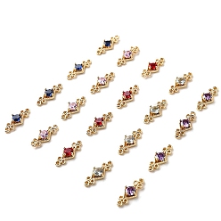 Color mezclado Colgantes de conector de circonita cúbica pavé de latón, accesorios de pulsera de joyería de bricolaje, dorado, enlaces de rombo, color mezclado, 16x6 mm