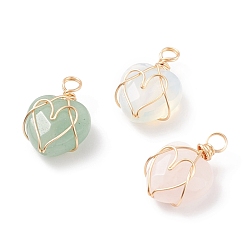 Смешанные камни Природные и синтетические Gemstone подвески, скрученный медной проволокой золотистого цвета, граненые, сердце, 23x15x8.5 мм, отверстие : 3 мм