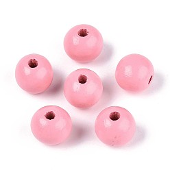 Pink Круглые бусины из натурального дерева схима, окрашенные распылением, розовые, 13~14x12.9 мм, отверстие : 2.8~3.5 мм