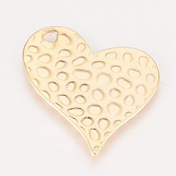 Real 18K Gold Plated Hammered Brass Pendants, Nickel Free, Real 18K Gold Plated, Heart, 27x30x1mm, Hole: 2.5mm