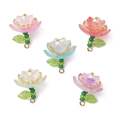 (52) Непрозрачная лаванда Стеклянные цветочные подвески, с акриловыми бусинами и латунной петлей, золотые, разноцветные, 20~21x18~18.5 мм, отверстие : 2.2~2.5 мм