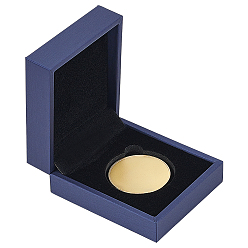 Морской Синий Прямоугольные коробки для хранения монет из искусственной кожи, подарочный футляр для памятной монеты с бархатной подкладкой, Marine Blue, 8.45x7.35x3.85 см