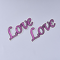 Camellia Computerized Embroidery Cloth Iron on/Sew on Patches, with Paillette/Sequins, Appliques, Costume Accessories, Word Love, Camellia, 44x105x1.5mm