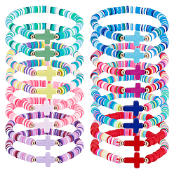 (52) Непрозрачная лаванда 16шт. 2наборы браслетов из полимерной глины с бусинами хейши для женщин, с крестообразной акриловой бусиной и латунными бусинами, разноцветные, внутренний диаметр: 2-1/4 дюйм (5.6 см), 1 шт / цвет