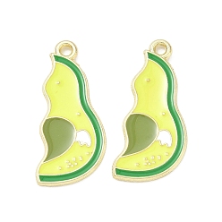 Golden Alloy Enamel Pendants, Avocado Charms, Split Pendants, Golden, 29x12x1mm, Hole: 1.8mm