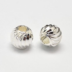 Серебро Стойка покрытие латунные гофрированные круглые распорные бусины, серебряный цвет гальваническим, 6 мм, отверстие : 2 мм