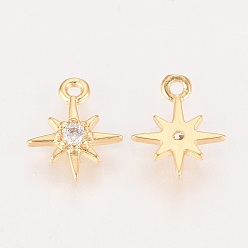 Real 18K Gold Plated Brass Cubic Zirconia Charms, Star, Nickel Free, Real 18K Gold Plated, 10.5x8.5x2mm, Hole: 1mm