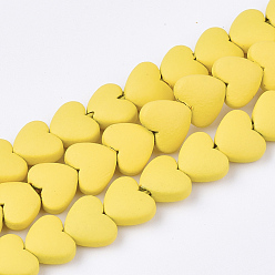 Yellow Spray Painted Non-magnetic Synthetic Hematite Beads Strands, Heart, Yellow, 5x6x3mm, Hole: 0.5mm, about 75pcs/strand, 15.7 inch