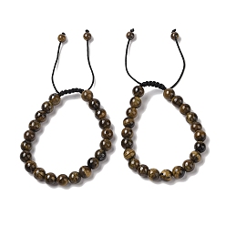 Тигровое Железо 8Мм круглые браслеты из натурального тигрового железа с плетеными бусинами, регулируемые браслеты из нейлонового шнура для женщин и мужчин, внутренний диаметр: 1-7/8~2-7/8 дюйм (4.9~7.3 см)