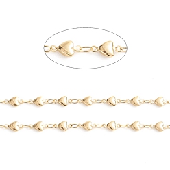 Настоящее золото 18K Латунные сердечные цепи, с катушкой, пайки, долговечный, реальный 18 k позолоченный, 8.5x4.5x2.5 мм, около 32.8 футов (10 м) / рулон