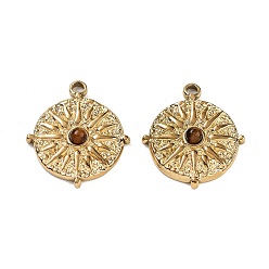 Плоский Круглый Ионное покрытие (ip) 304 подвески из нержавеющей стали, природные тигровые очарования, реальный 18 k позолоченный, плоско-круглые, 22x20x4 мм, отверстие : 1.8 мм