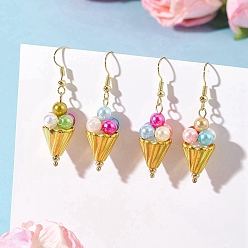 Золотой Серьги-подвески из акрила в форме мороженого, со стеклянными и латунными крючками для сережек, золотые, 45x12.5 мм