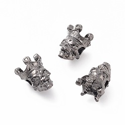 Черный Цвет Металла Сплавочные овальные бусины тибетского стиля , череп головы, металлический черный , 13x10.5x9.5 мм, отверстие : 3 мм