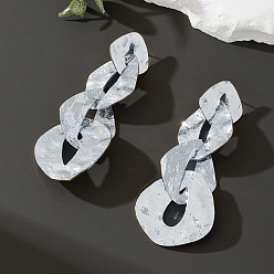 Платина Серьги-гвоздики с закрученной подвеской из сплава, платина, 81x34 мм