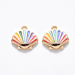 Коричневый Латунь эмаль прелести, без никеля , форма морского гребешка, реальный 18 k позолоченный, красочный, 10x10.5x2.5 мм, отверстие : 0.8 мм