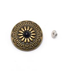 Black 1-Hole Alloy & Turquoise Decorative Rivets, Flat Round with Chrysanthemum Pattern, for DIY Luggage and Hardware Accessaries, Black, 30x8.8~9.3mm, Hole: 2.5mm