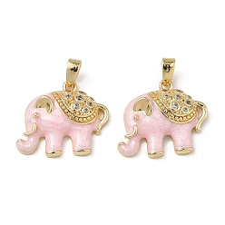 Pink Латунные микро проложить кубического циркония подвески, с эмалью, очарование слона, реальный 18 k позолоченный, розовые, 16x18.5x4.5 мм, отверстие : 4x2.5 мм