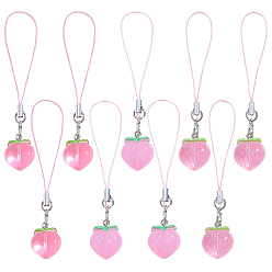Pink 9шт. 3 варианты ремешка для мобильных телефонов из акрила и смолы, с лямками из полиэстера, персик, розовые, 90 мм, 3 шт / стиль