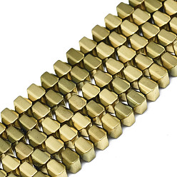Real 18K Gold Plated Electroplate Non-magnetic Synthetic Hematite Beads Strands, Square, Real 18K Gold Plated, 4x4x4mm, Hole: 0.8mm, about 100~101pcs/strand, 15.75 inch(40cm)