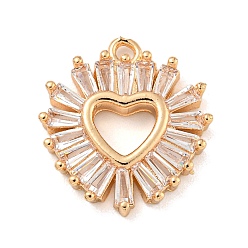 Сердце Латунные микропаве прозрачные подвески с фианитом, золотой свет, сердце, 15.5x14x2.5 мм, отверстие : 1.3 мм
