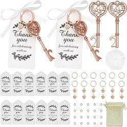 Розовое Золото Набор для самостоятельного изготовления брелока-открывашки для пивных бутылок в форме сердца, включая подвески из сплава, 304 кольца прыжок из нержавеющей стали, бумажные подарочные бирки, атласная лента, розовое золото , 75x31x3 мм, отверстие : 3 мм