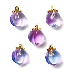 Орхидея Стеклянные подвески, персик, с золотой эмали сплава выводов, два тона, сиреневые, 17x11.5 мм, отверстие : 1.4 мм