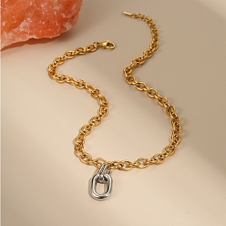 Золотой & Цвет Нержавеющей Стали Двухцветные 304 ожерелья из нержавеющей стали с овальным кулоном и цепочкой для женщин, золотые и нержавеющая сталь цвет, 16.06 дюйм (40.8 см)