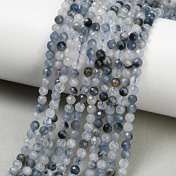 Rutilated Quartz Natura Blue Rutilated Quartz Beads Strands, Round, Faceted, 4~4.5mm, Hole: 0.7mm, about 93pcs/strand, 15.39''(39.1cm)