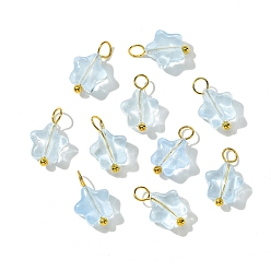 Светло-Голубой Стекло подвеска, с латунной фурнитурой , звезда, золотые, Небесно-голубой, 14 мм, отверстие : 2.5 мм, 10 шт / комплект