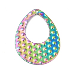 Rainbow Color Ion Plating(IP) 304 Stainless Steel Pendants, Teardrop, Rainbow Color, 35x26.5x1.3mm, Hole: 1.6mm