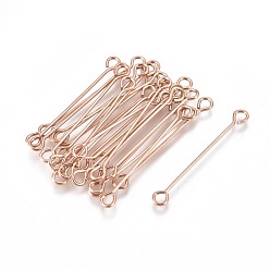 Rose Gold Ion Plating(IP) 304 Stainless Steel Eye Pins, Double Sided Eye Pins, Rose Gold, 26x3x0.5mm, Hole: 1.7mm