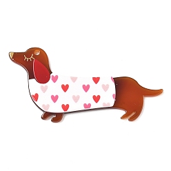 Белый Печатные акриловые подвески, прелести собаки таксы, белые, 38.5x75x5 мм, отверстие : 2 мм