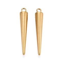 Настоящее золото 18K 304 подвески из нержавеющей стали, подвески в виде конусов с шипами, ионное покрытие (ip), долговечный, реальный 18 k позолоченный, 28x5 мм, отверстие : 1.7 мм