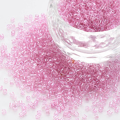 Flamingo Glass Cylinder Beads, Seed Beads, Transparent Colours Luster, Round Hole, Flamingo, 1.5~2x1~2mm, Hole: 0.8mm, about 8000pcs/bag, about 1pound/bag