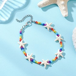Разноцветный Браслеты из синтетической бирюзы и стеклянных бусин для женщин, морская звезда, красочный, 8.07 дюйм (20.5 см)