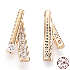 Real 18K Gold Plated 925 Sterling Silver Micro Pave Cubic Zirconia Pendants, with Jump Ring, Diagonal Charms, Nickel Free, Real 18K Gold Plated, 17.5x7.5x5mm, Hole: 2.5x3.5mm