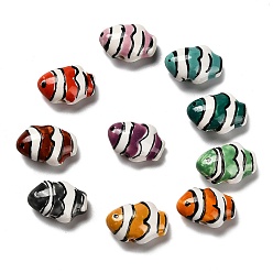 Случайный цвет Фарфоровые бусины ручной работы, полосатая тропическая рыба, случайный цвет, 12.5~13.5x18.5~19.5x8~8.5 мм, отверстие : 2.5 мм