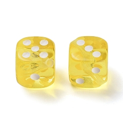 Yellow Spray Printed Transparent Acrylic Beads, Dice, Yellow, 18.5x19x19mm, Hole: 2.5mm, about 185pcs/500g