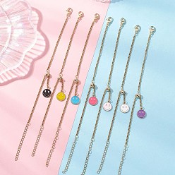 (52) Непрозрачная лаванда Регулируемые 304 браслеты-слайдеры из нержавеющей стали с якорной цепочкой, с эмалированным сплавом и подвесками в виде улыбающегося лица, золотые, разноцветные, 7.09 дюйм (18 см)