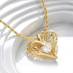 Настоящее золото 18K Женские латунные подвески в форме сердца с прозрачным кубическим цирконием, реальный 18 k позолоченный, 16.50 дюйм (41.9 см)