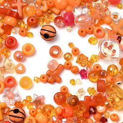 Orange Opaque & Transparent Acrylic Beads, Mixed Shapes, Orange, 3.5~42.5x3.5~47x3.5~18mm, Hole: 1.6~4.5mm